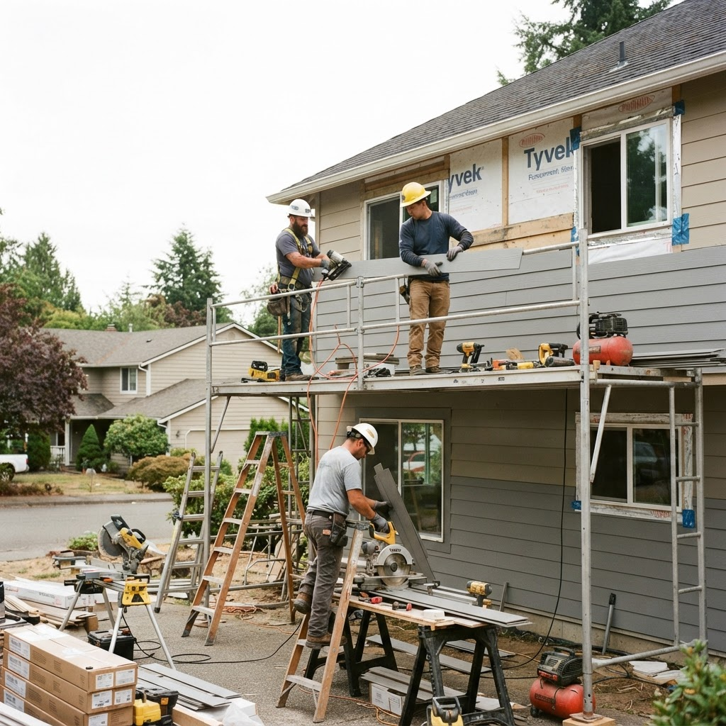 Amplified Exteriors crew installing siding on a Chattanooga-area home
